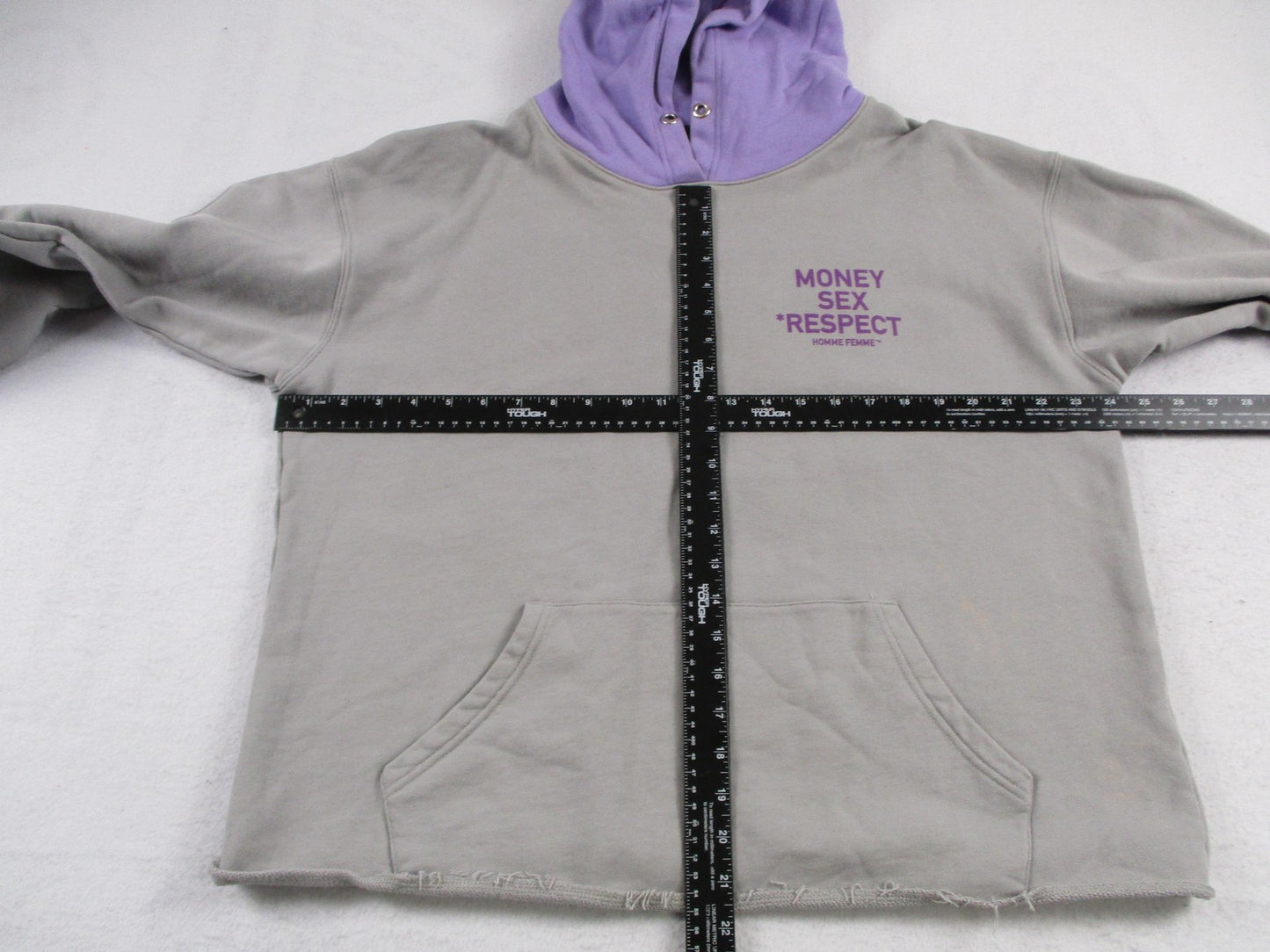 Homme + Femme Hoodie Mens Large Gray Fleece Sweatshirt Money Sex Respect 16597