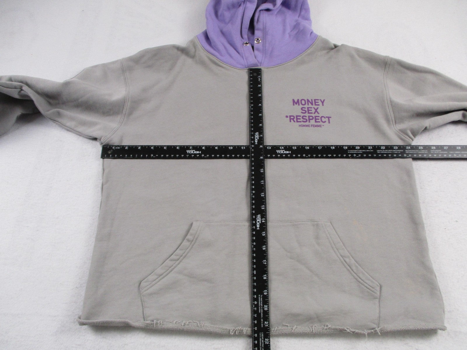 Homme + Femme Hoodie Mens Large Gray Fleece Sweatshirt Money Sex Respect 16597