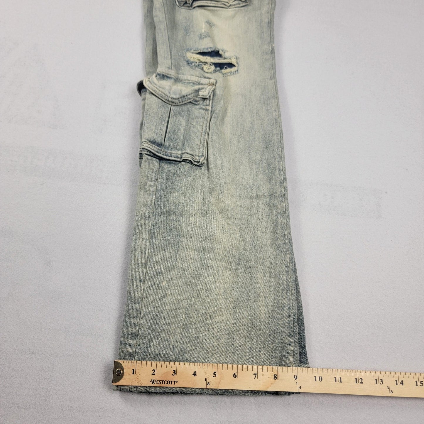 Decibel Jeans Mens 40x36 Blue Distressed Cargo Pockets Straight Leg
