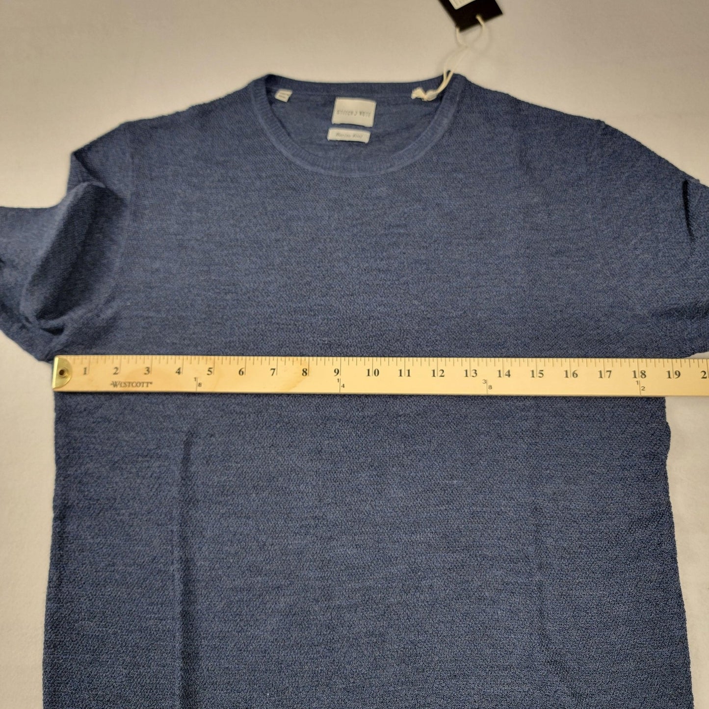 Stitch Note Sweater Mens Small Blue Merino Wool Melange Crewneck Pullover 6135