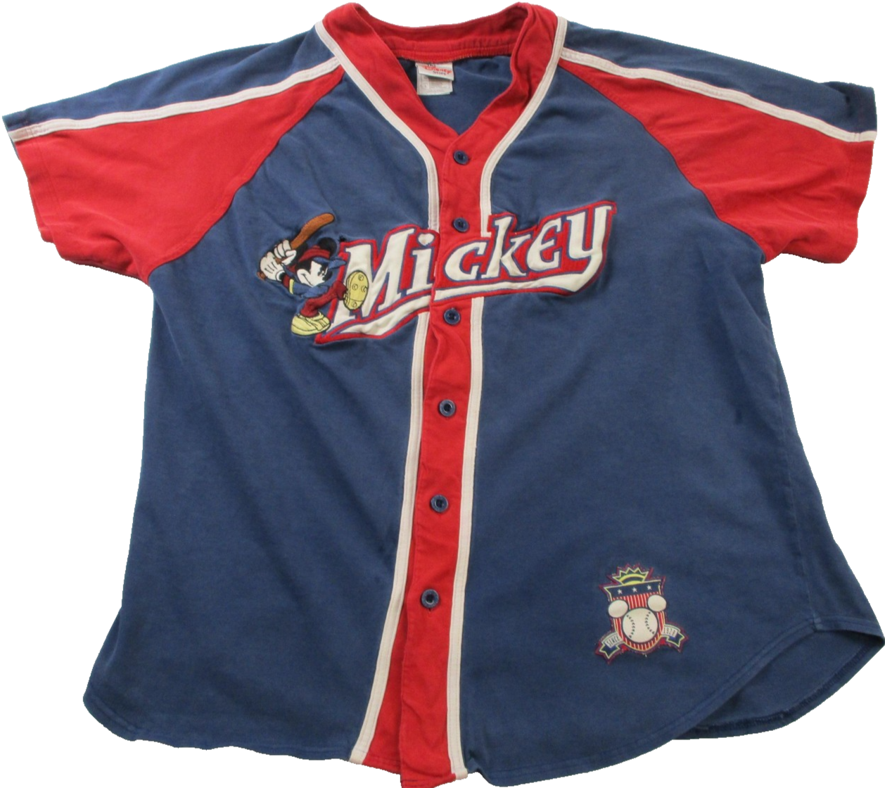 Vintage Disney Store Mickey Mouse Baseball Jersey Womens L 90s Embroidered 16050