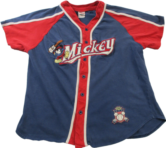 Vintage Disney Store Mickey Mouse Baseball Jersey Womens L 90s Embroidered 16050