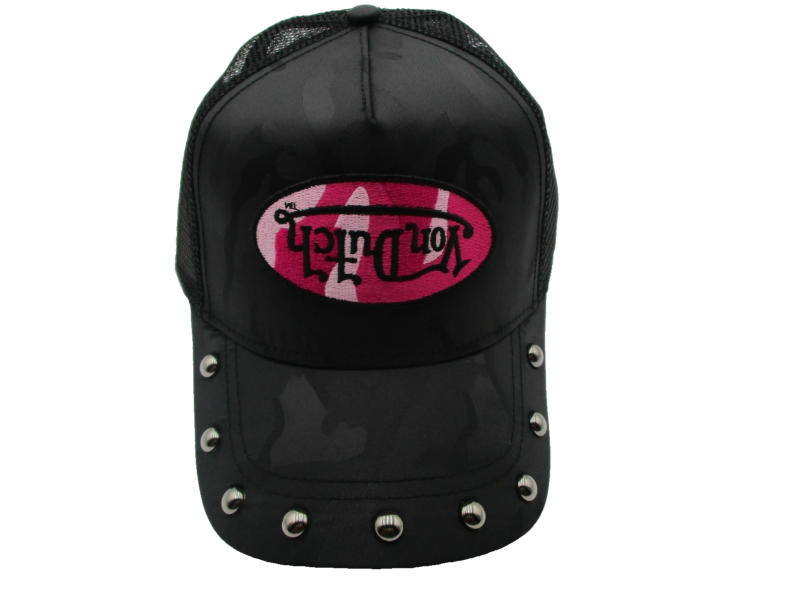Von Dutch Hat Cap Snap Back One Size Black Pink Studded Trucker Mesh Mens1