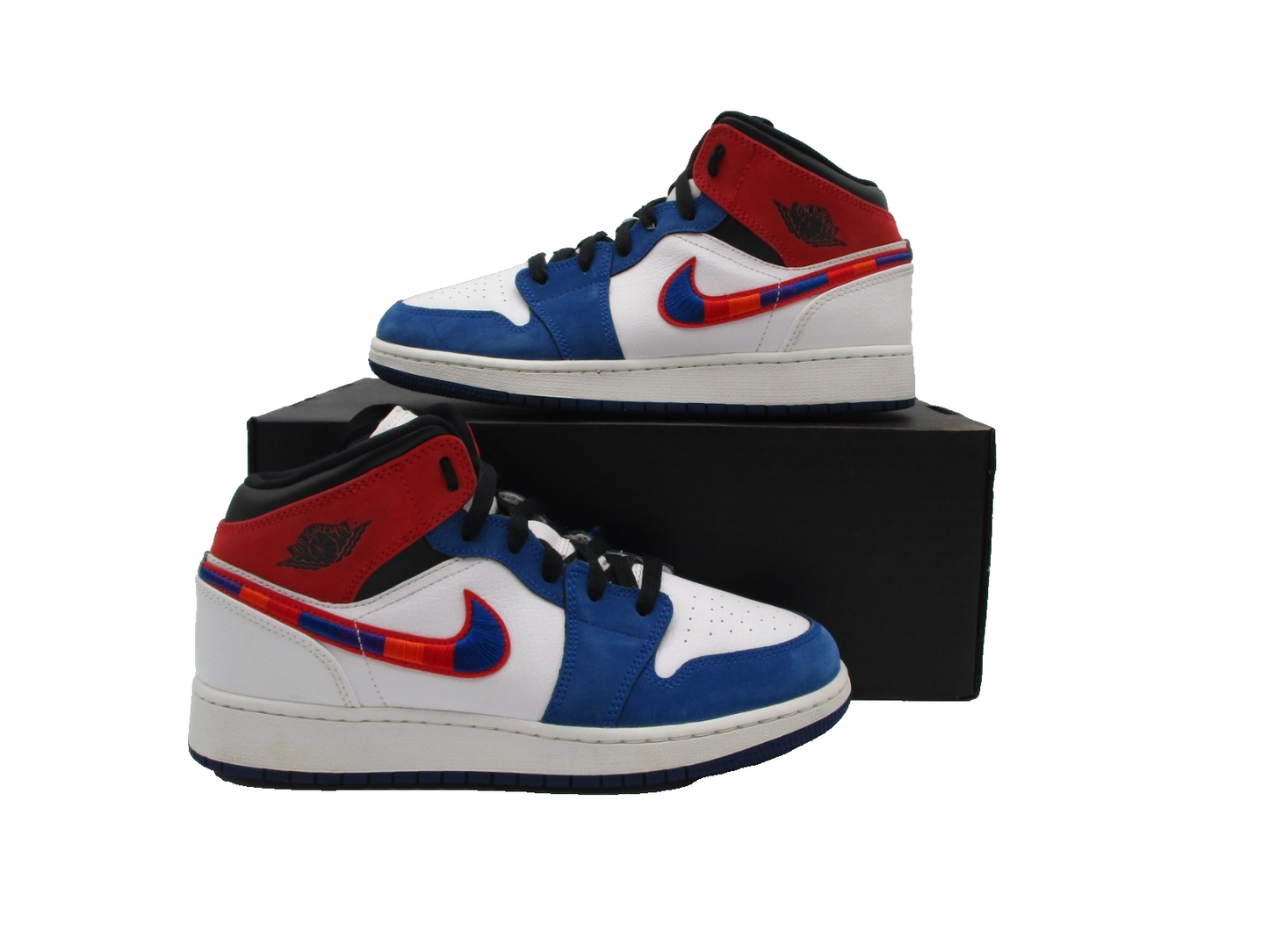 Nike Air Jordan 1 Mid SE Shoes Youth Size 6.5Y MultiColor Swoosh BQ6931146 1E50