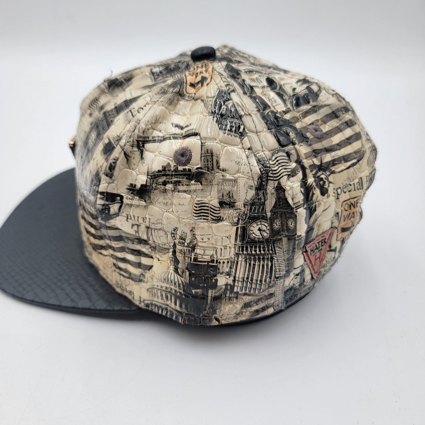 Hater Hat Cap Snap Back London Landmarks Faux Snakeskin Streetwear Mens1