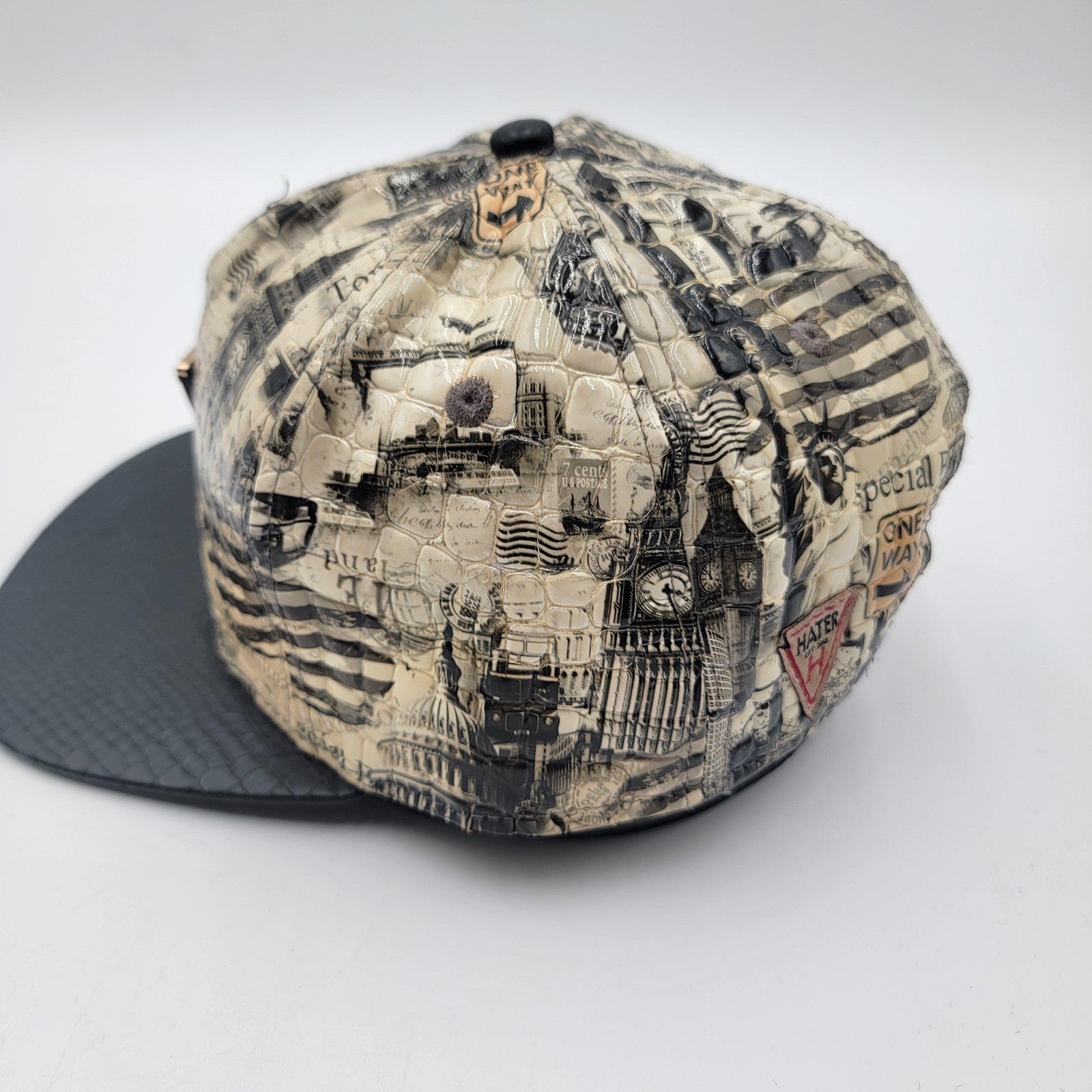 Hater Hat Cap Snap Back London Landmarks Faux Snakeskin Streetwear Mens1