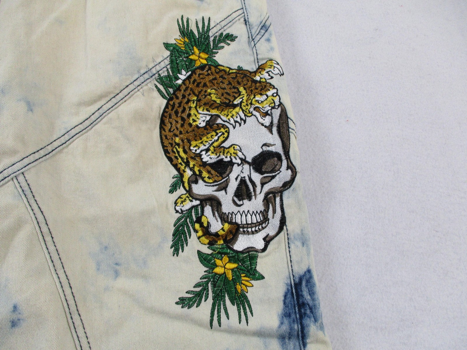 Reason Jeans Mens 44 Slim Acid Wash Mulberry Moto Skull Denim Embroidered 14222