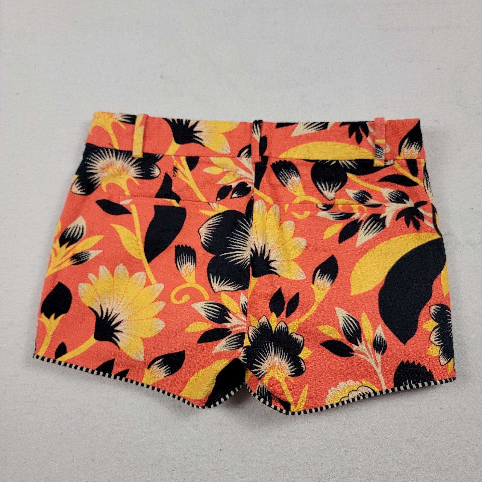 J Crew Womens Hibiscus Flora Shorts Sz 00 Orange/Black/Yellow