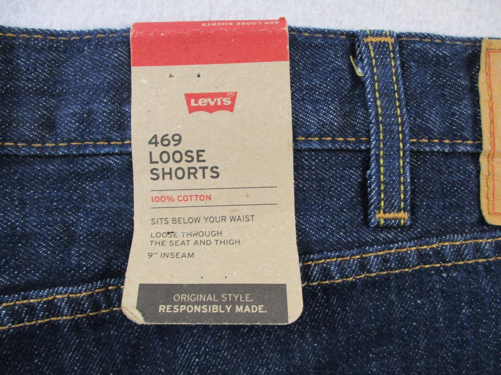 Levi's 469 Loose Shorts Mens 48 Blue Dark Wash Denim 9 Inseam Relaxed Fit 14193