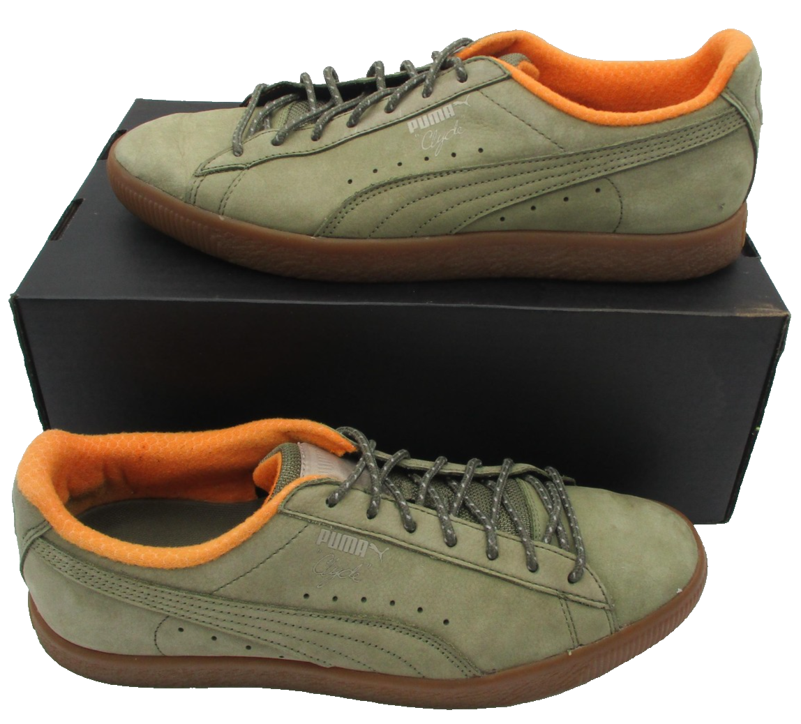 Puma Clyde Shoes Mens Size 10.5 Green Suede Gum Sole Low Top Casual Sneakers 1R92