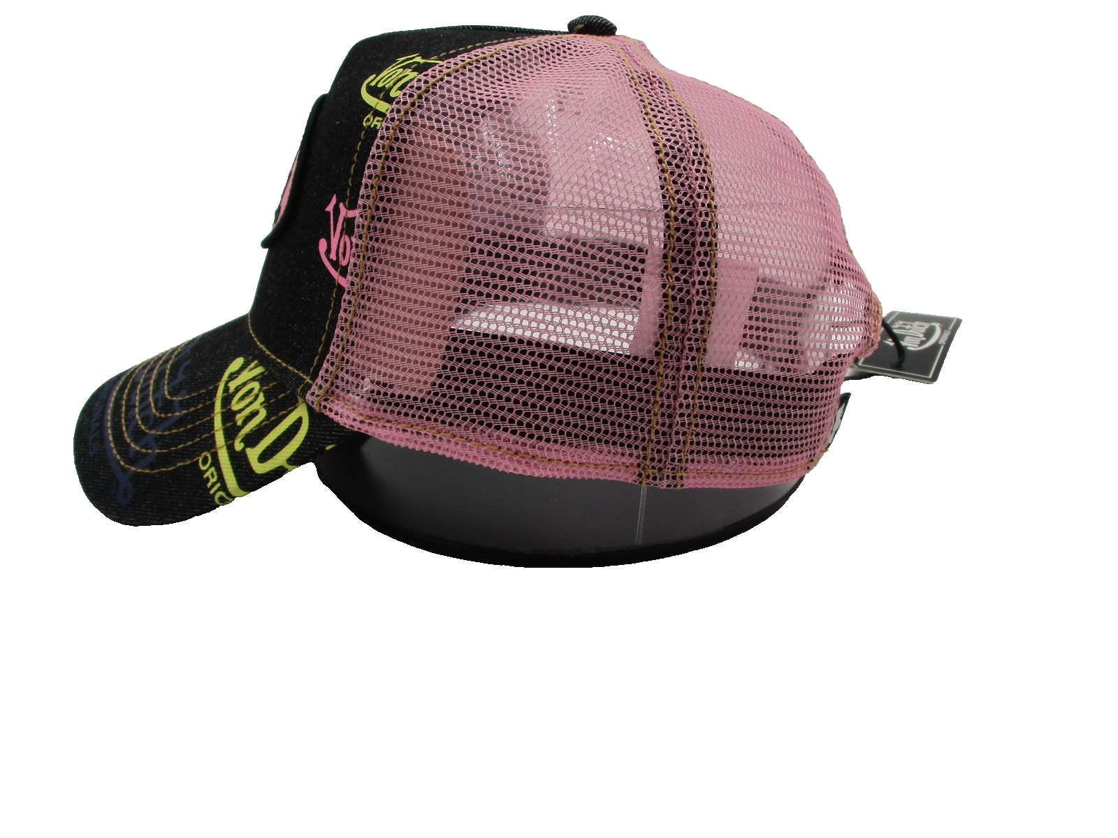 Von Dutch Hat Cap Snap Back Mens One Size Black Pink Trucker Mesh Originals1