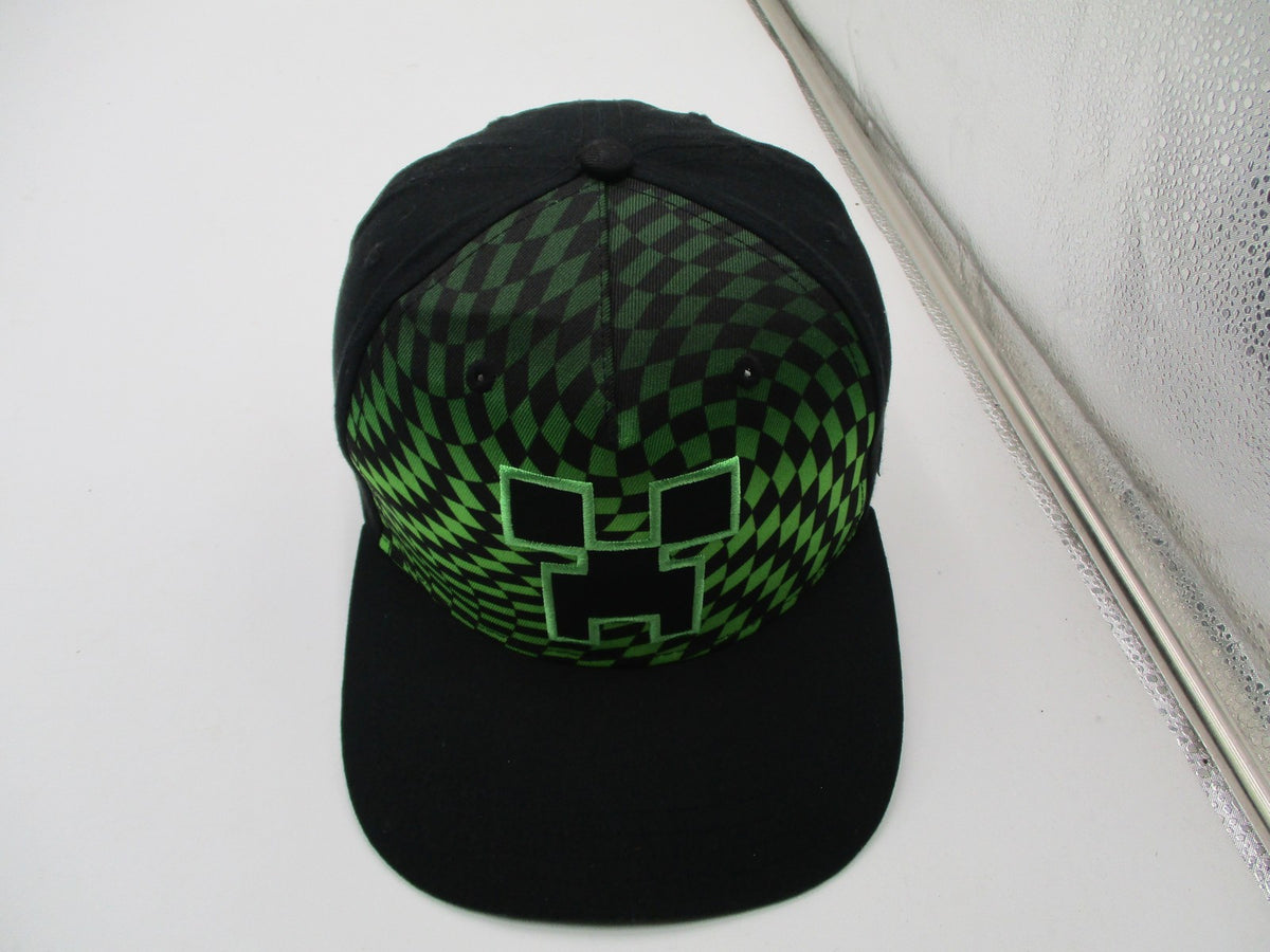 Minecraft Creeper Hat Cap Snap Back Boys One Size Black Green Checkered Graphic3