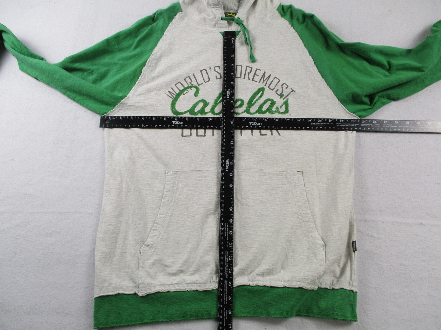 Cabela's Hoodie Mens Large Gray Green Pullover Jersey Raglan Graphic Sweatshirt8