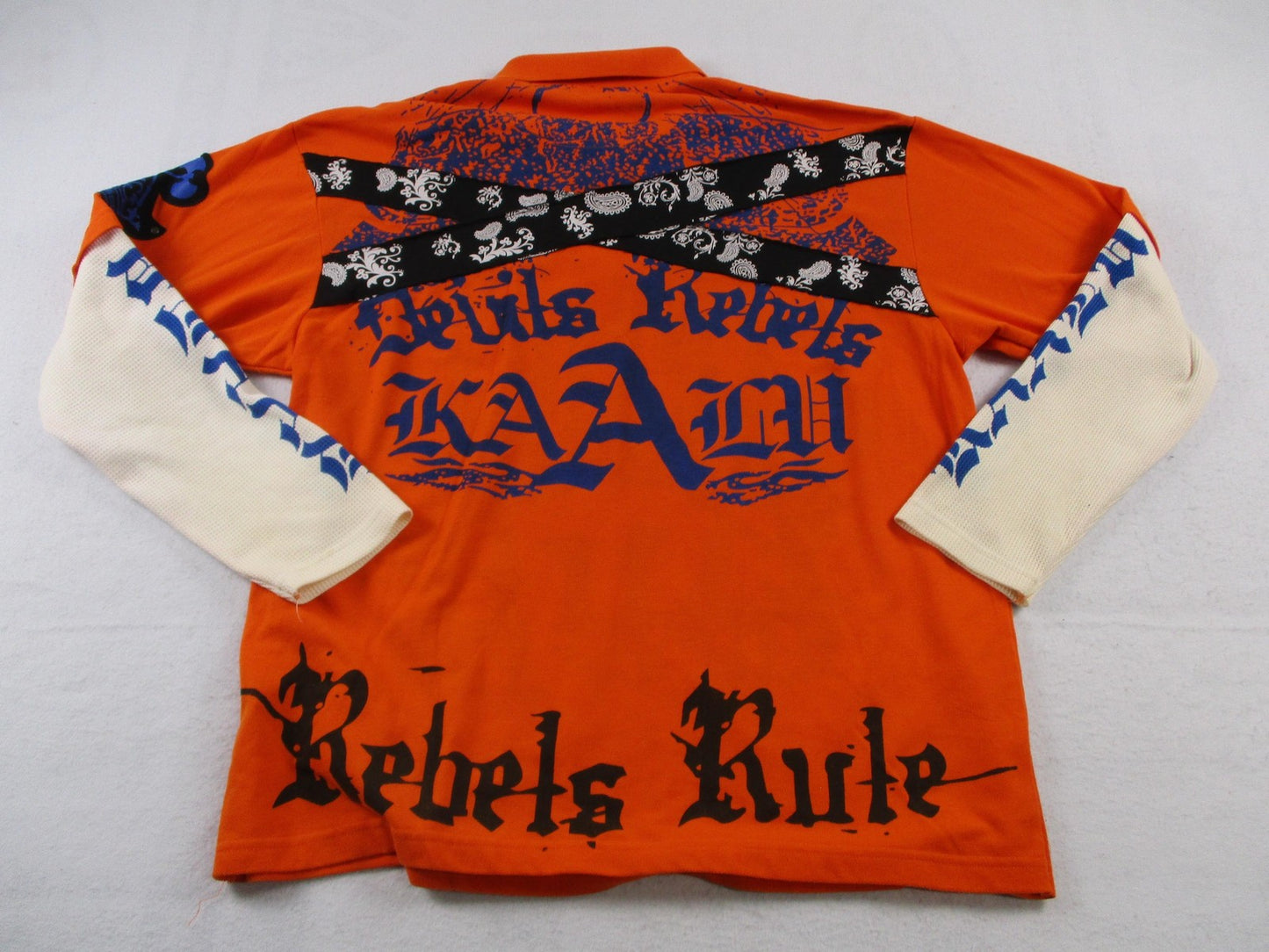Kaalu Polo Shirt Mens 2XL Orange Rebels Rule Graphic Layered Long Sleeve 17381