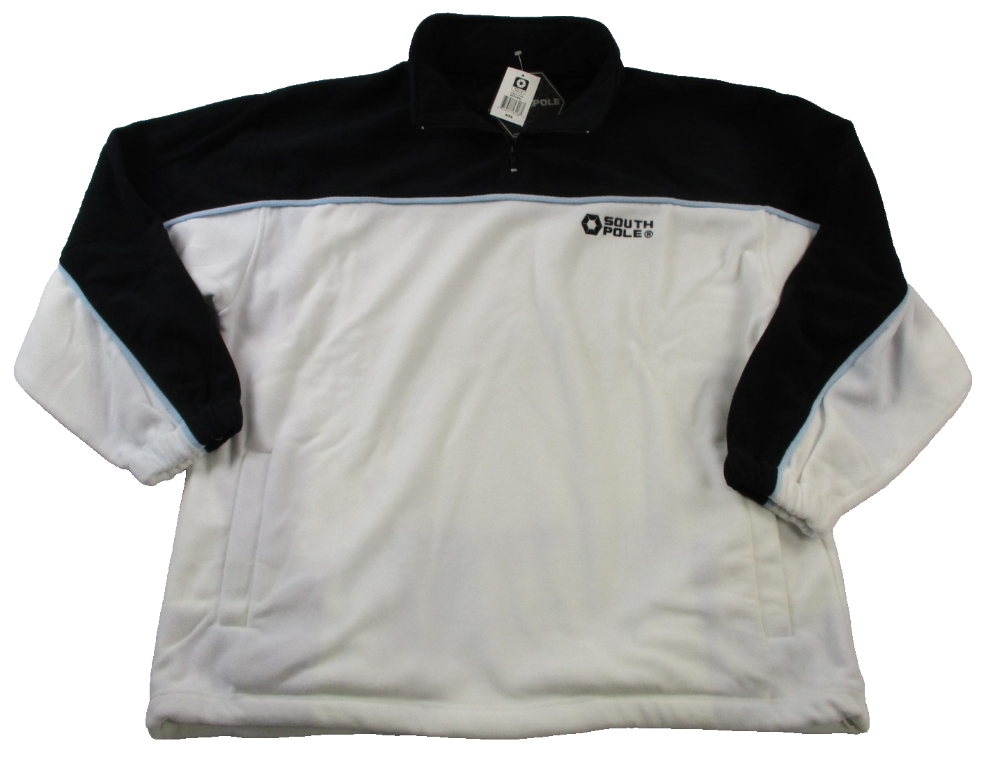Southpole Sweatshirt Mens 2XL White Blue Fleece Pullover Snap Mock Neck Logo0