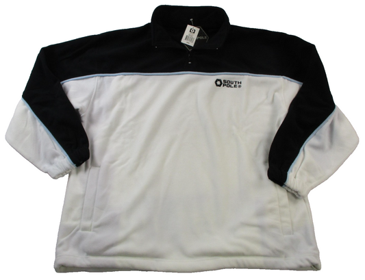 Southpole Sweatshirt Mens 2XL White Blue Fleece Pullover Snap Mock Neck Logo0