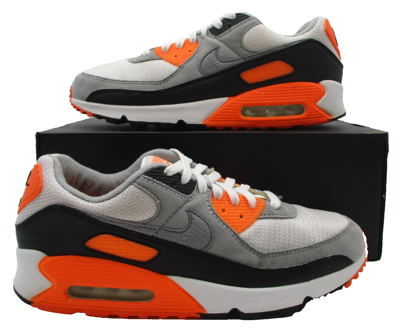 Nike Air Max 90 Mens Size 10.5 White Grey Orange Retro Sneakers CW5458-101 (1T6)0
