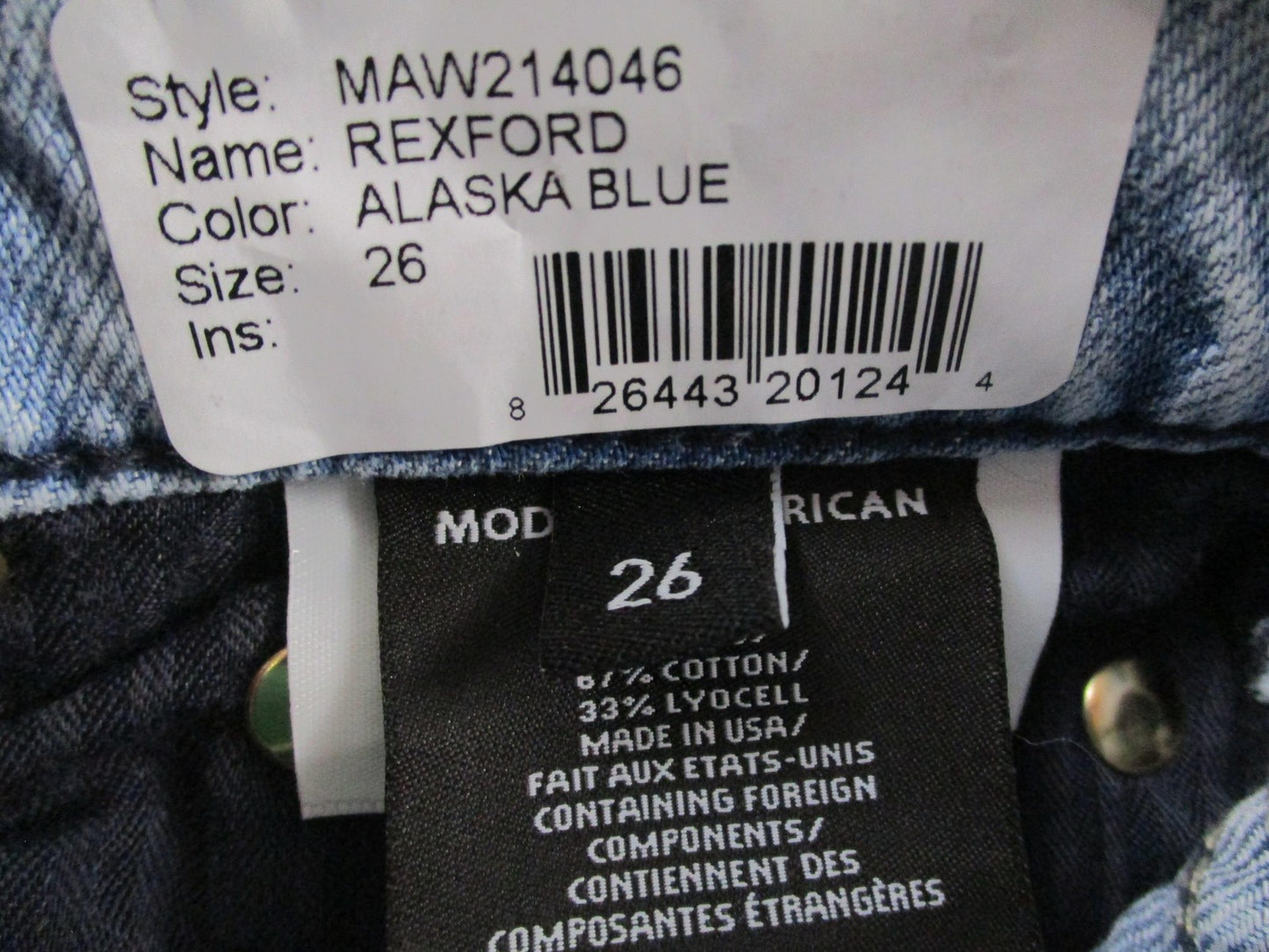 Modern American Rexford Jeans Womens 26 Alaska Blue High Rise Straight USA 14687