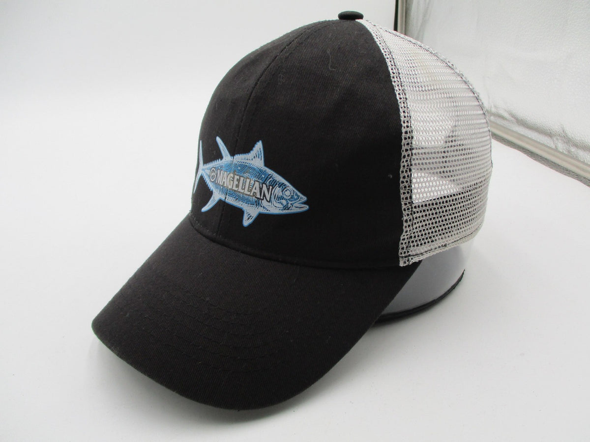 Magellan Outdoors Hat Cap Snap Back Mens One Size Black White Mesh Fish Logo3