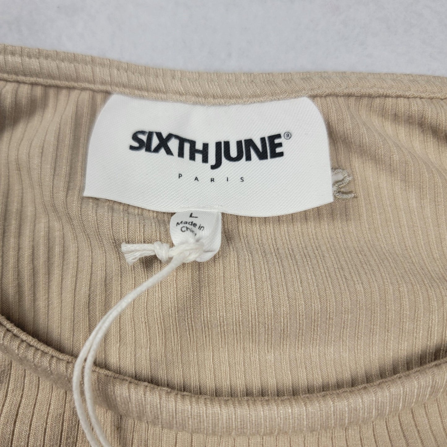 Sixth June Shirt Womens Large Beige Ruched Long Sleeve Ribbed Knit Top