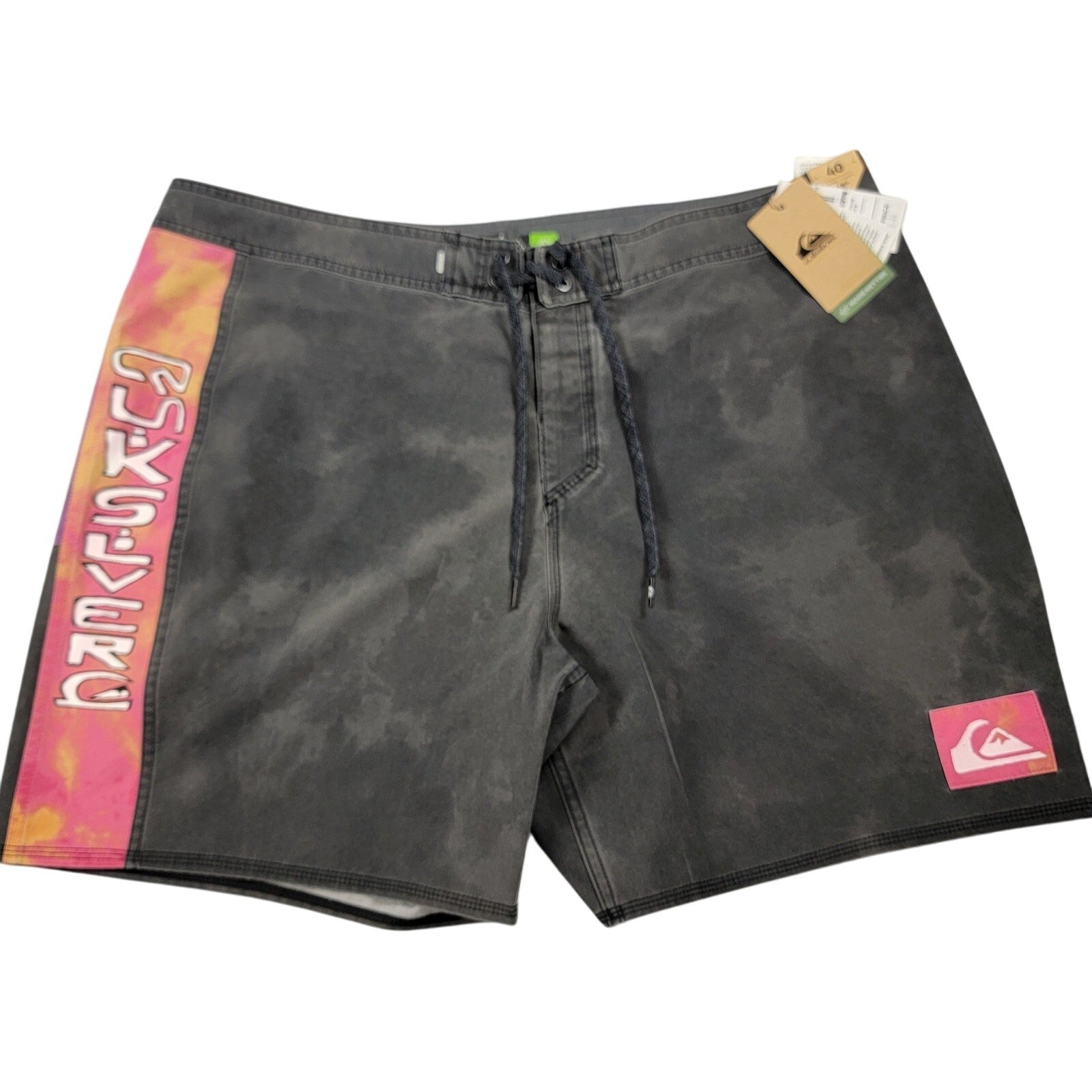 Quiksilver SurfSilk Acid Wash 18” Boardshorts Size 40 Gray Pink Logo New NWT0