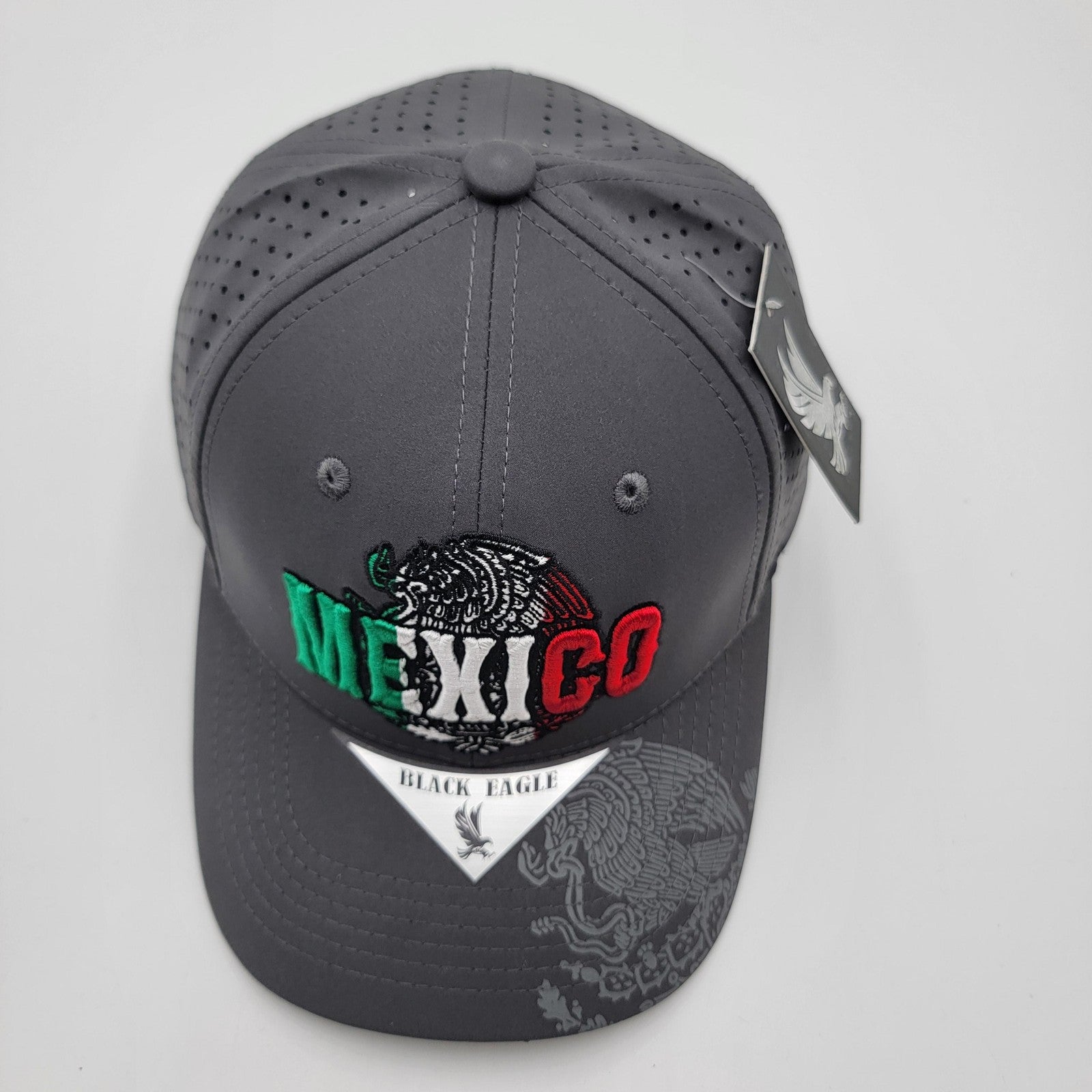 Mexico Hat Cap Snap Back Gray Black Eagle Embroidered Perforated Trucker Mens4