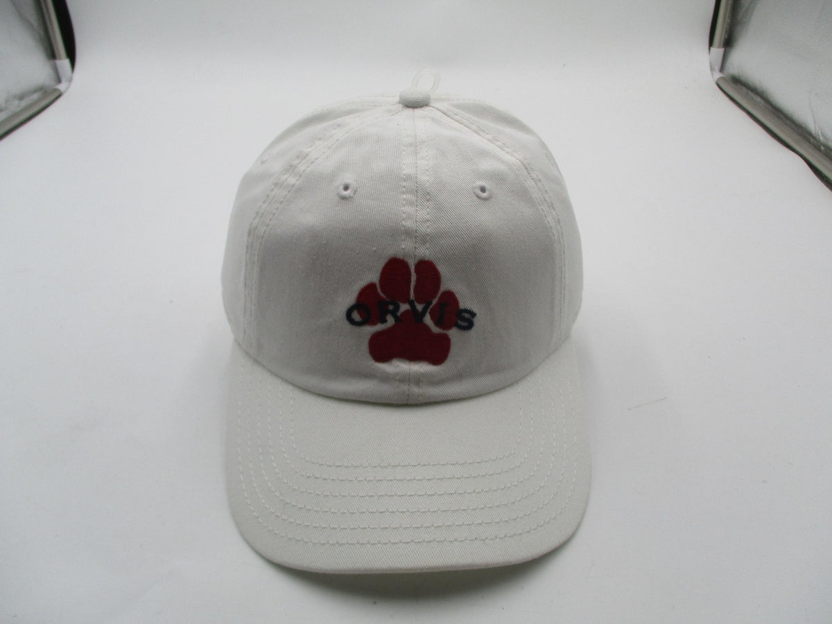 Orvis Hat Cap Strap Back Mens One Size White Paw Print Dog Baseball Cotton Twill8