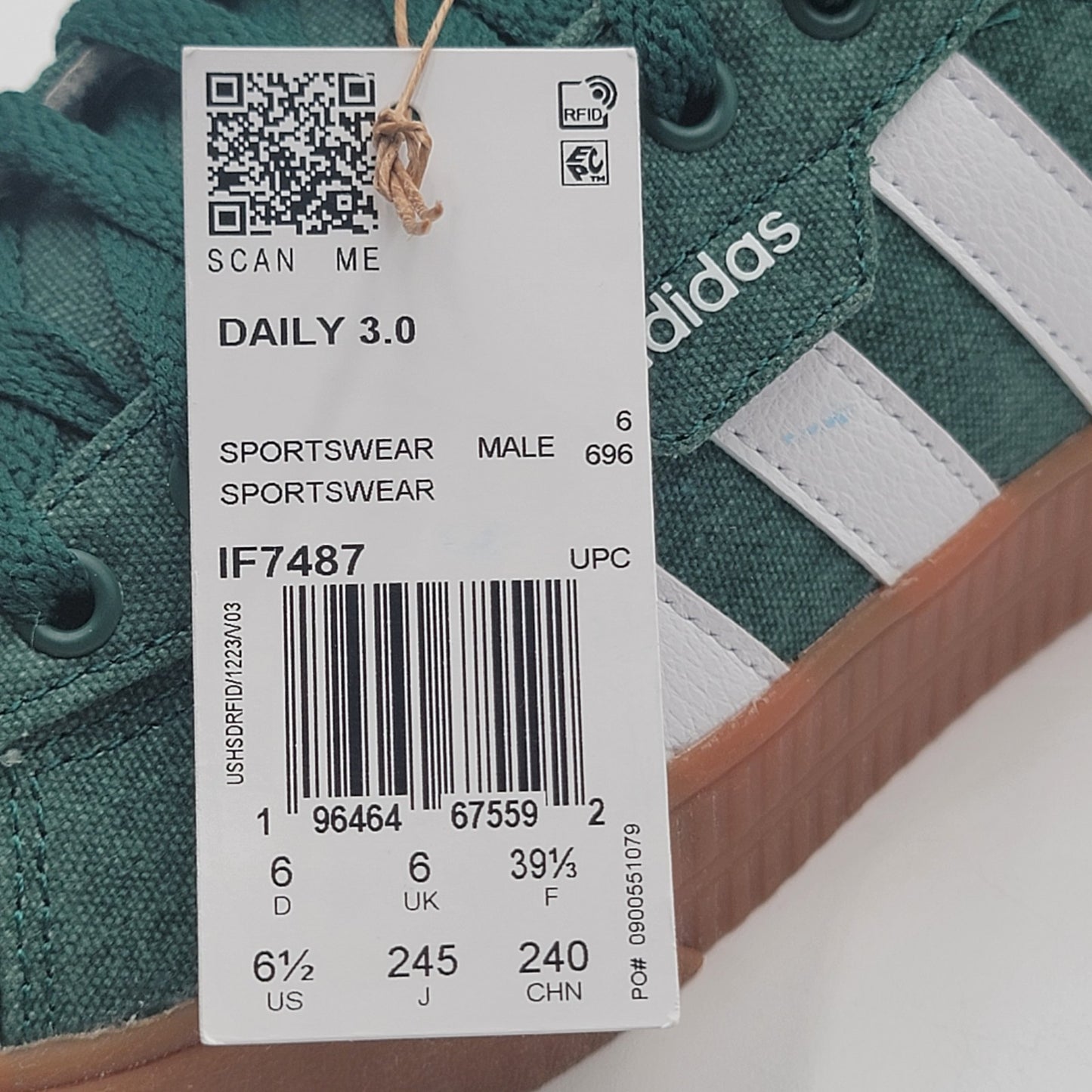 Adidas Daily 3.0 Men’s 6.5 Green White Gum Casual Sneakers IF7487 Skate Shoes5