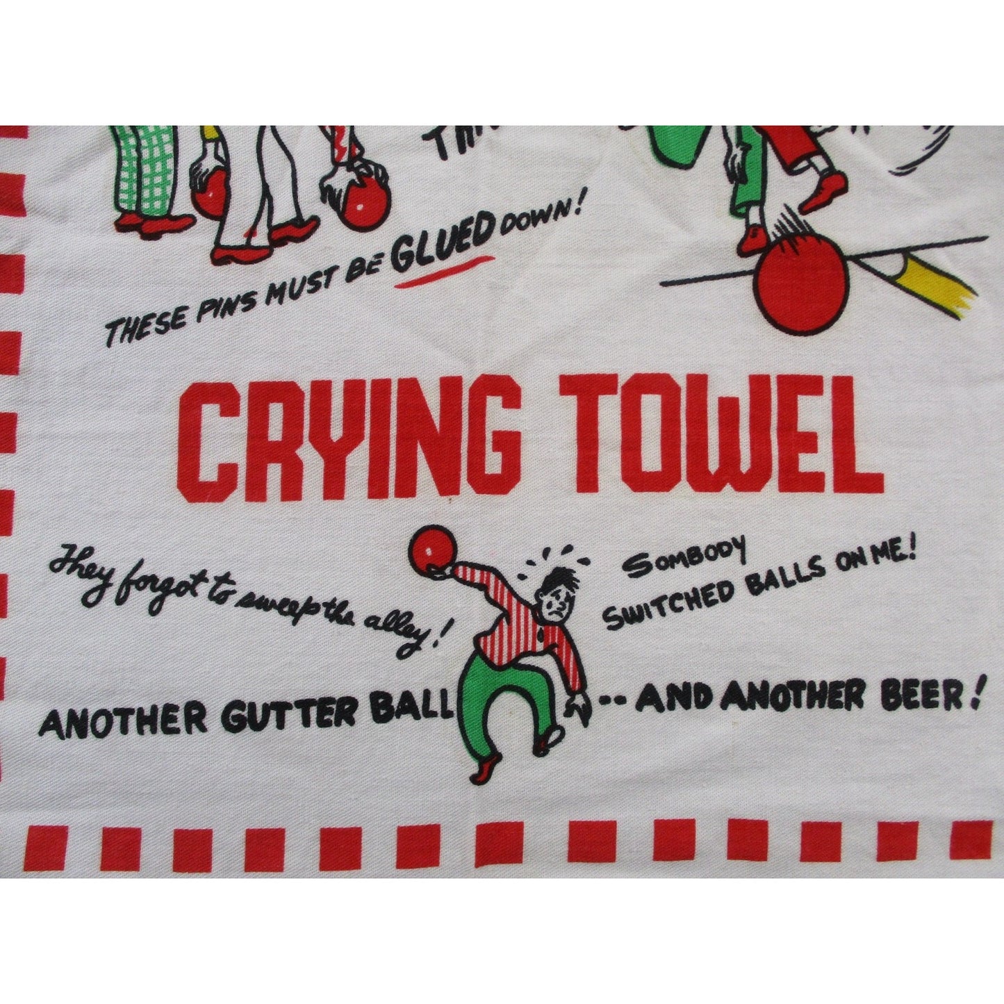 Bowlers Crying Towel Multicolor Cotton Retro Bowling Kitchen Tea Towel Humor
