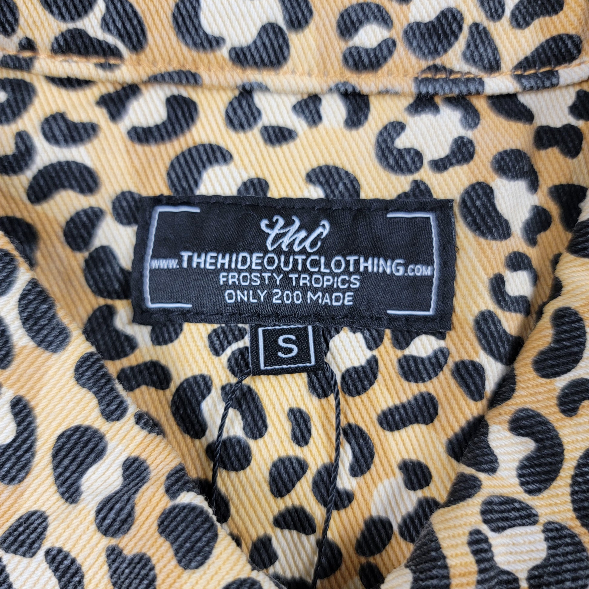 The Hideout Clothing Frosty Tropics Leopard Denim Jacket S NWT 200 Made 778-7822