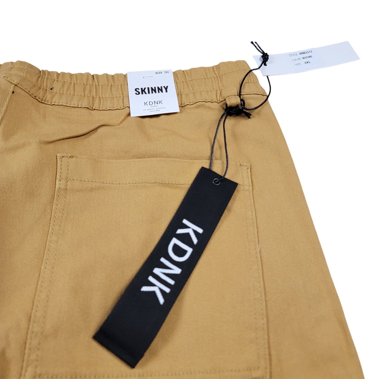 KDNK Men's Skinny Cargo Jogger Pants | 3XL | Mustard | Zip Cargo Pockets | NWT