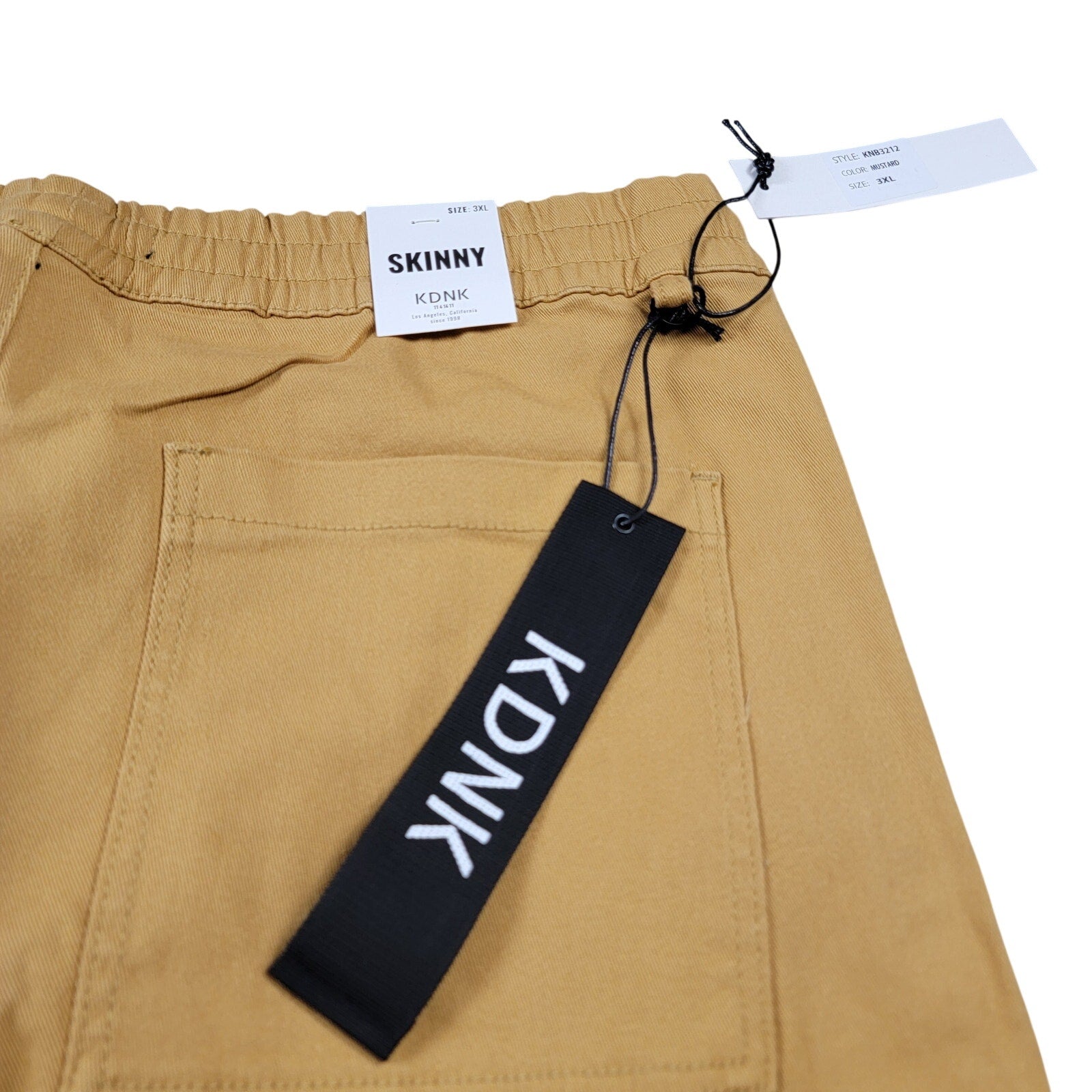 KDNK Mens Skinny Cargo Jogger Pants 3XL Mustard Zip Pockets Drawstring NWT4