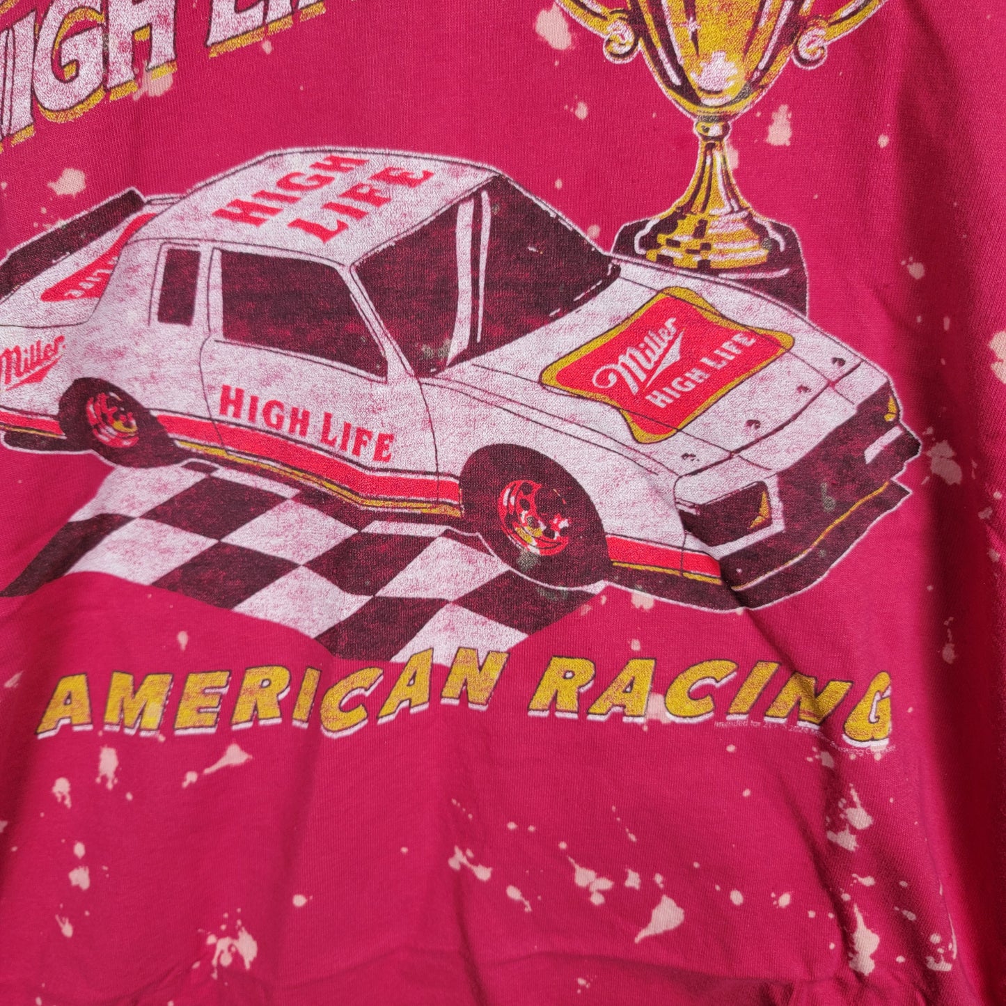 Junk Food Miller High Life Racing Shirt Womens M Red Bleach Splatter T Shirt2