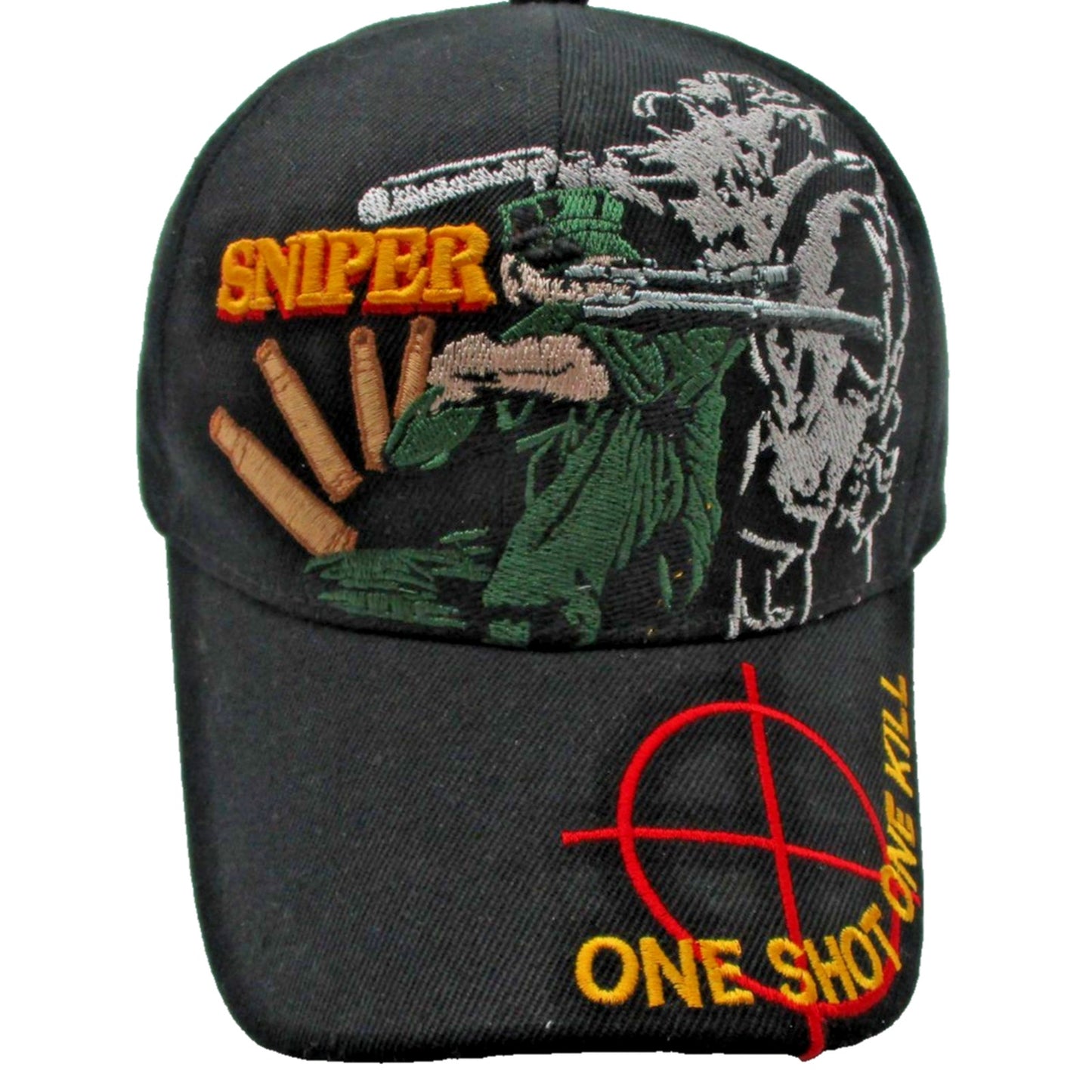 U S Warriors Hat Cap Strap Back Mens One Size Black Sniper One Shot Kill Army