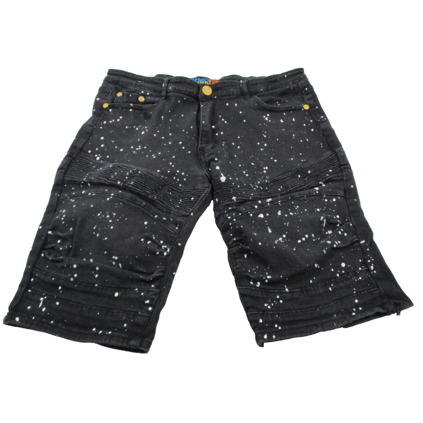 Demolition Shorts Mens 38 Black Paint Splatter Biker Denim Distressed Stretch
