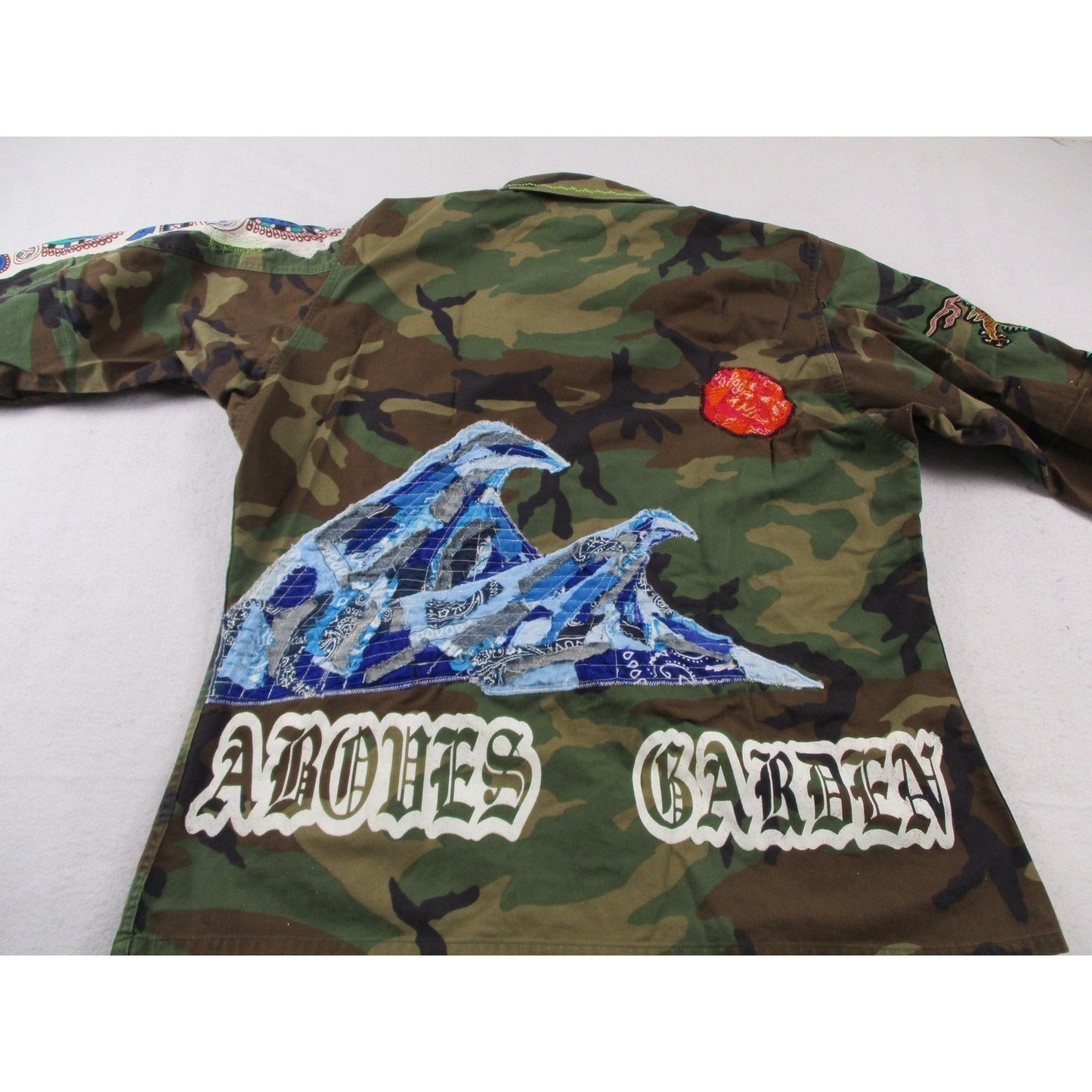 Aboves Garden Custom Jacket Mens Xlt Green Camo Military Skull Dragon Patchwork