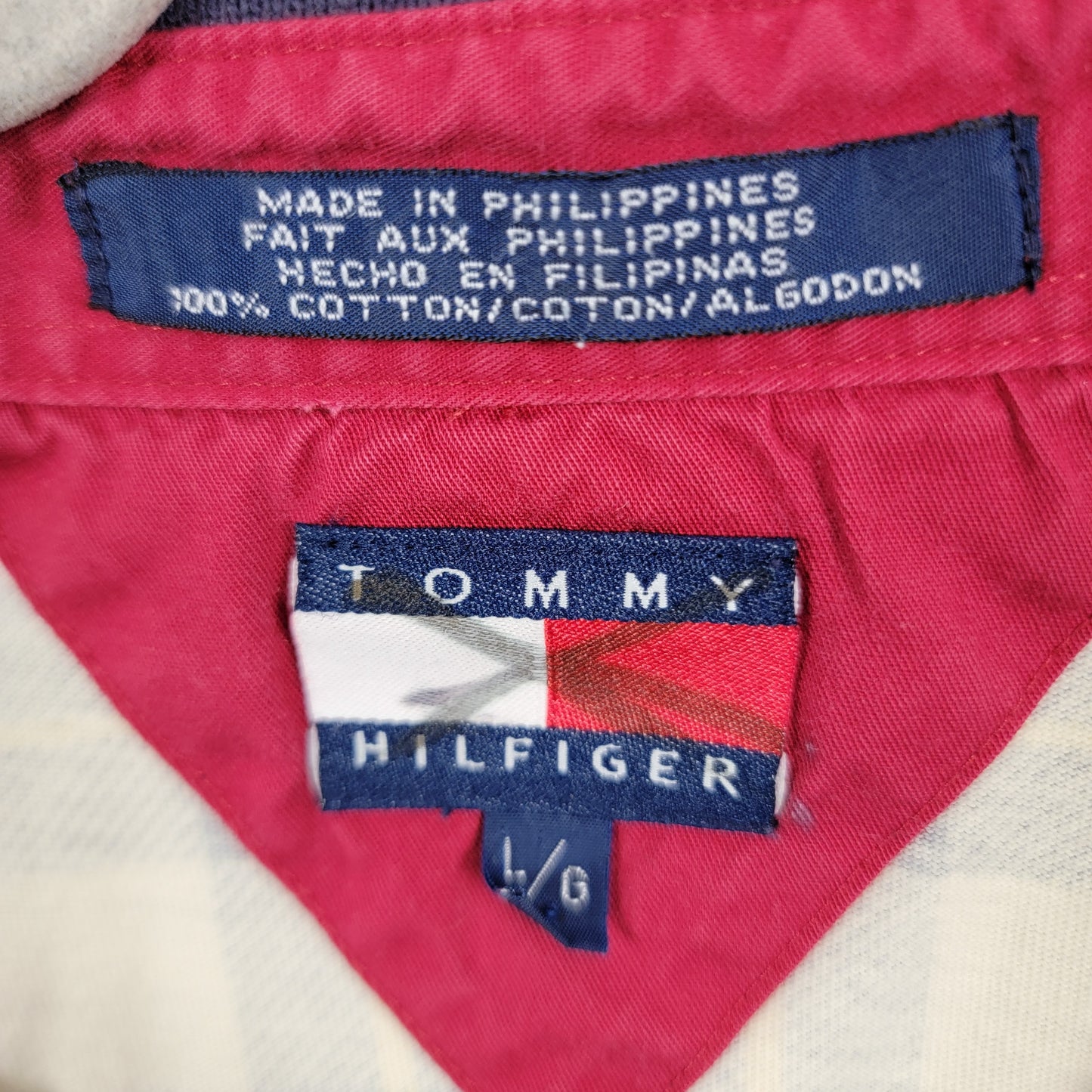 Vintage Tommy Hilfiger Shirt Mens L Plaid Heavy Cotton Polo Lion Crest 90s Used2