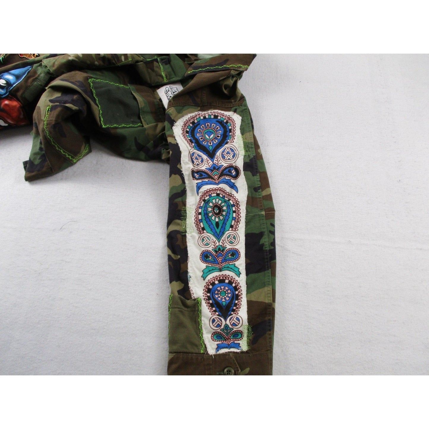 Aboves Garden Custom Jacket Mens Xlt Green Camo Military Skull Dragon Patchwork