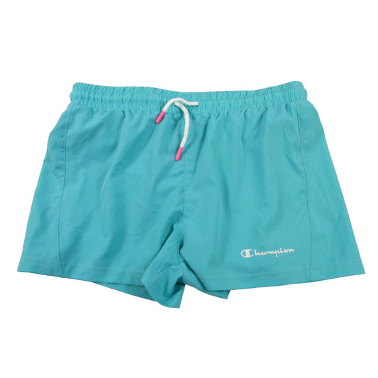 Champion Swim Shorts Kids 14 16 Teal Blue Elastic Waist Drawstring Logo Preowned