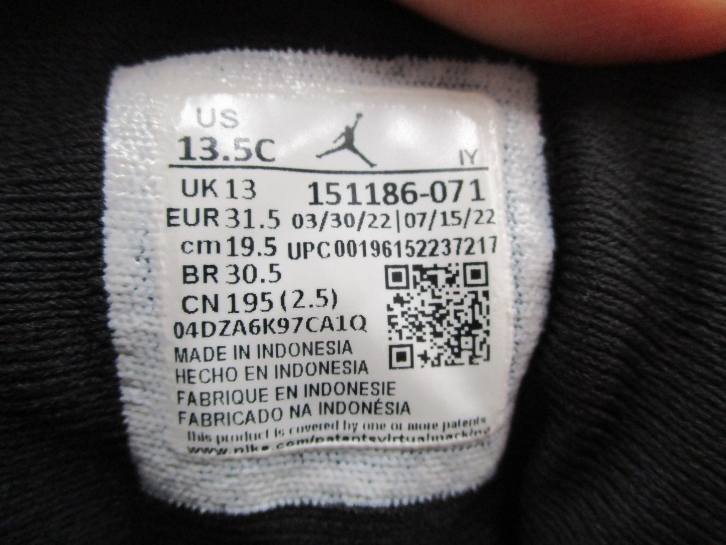 Air Jordan 12 Retro PS Black Taxi 13.5C Preowned No Box 151186-07114
