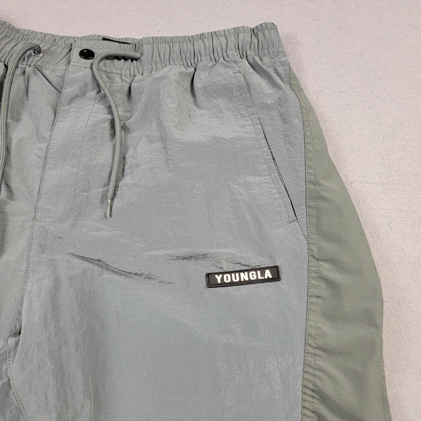 YoungLA Men’s Large Gray Nylon Track Pants Joggers Zipper Pockets Adjustable Hem3