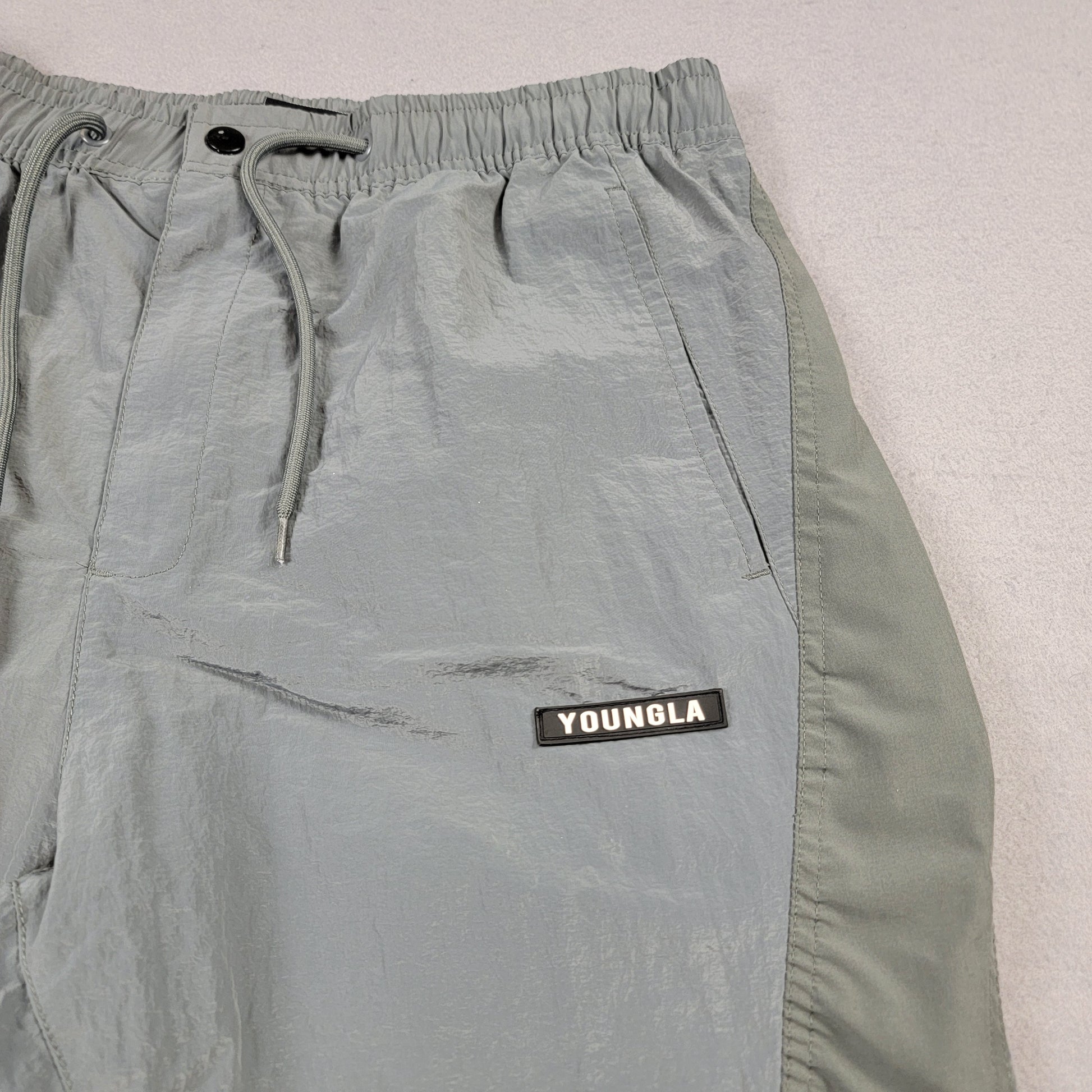 YoungLA Men’s Large Gray Nylon Track Pants Joggers Zipper Pockets Adjustable Hem3