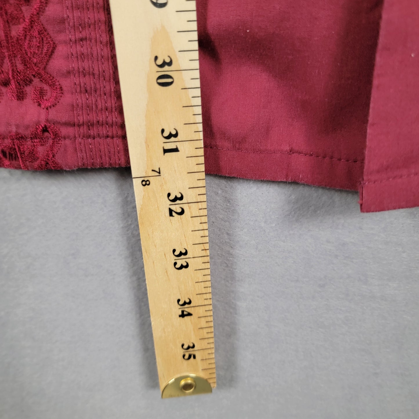 Omega Italy Guayabera Shirt Burgundy Embroidered Mens 2XL Preowned Pockets6