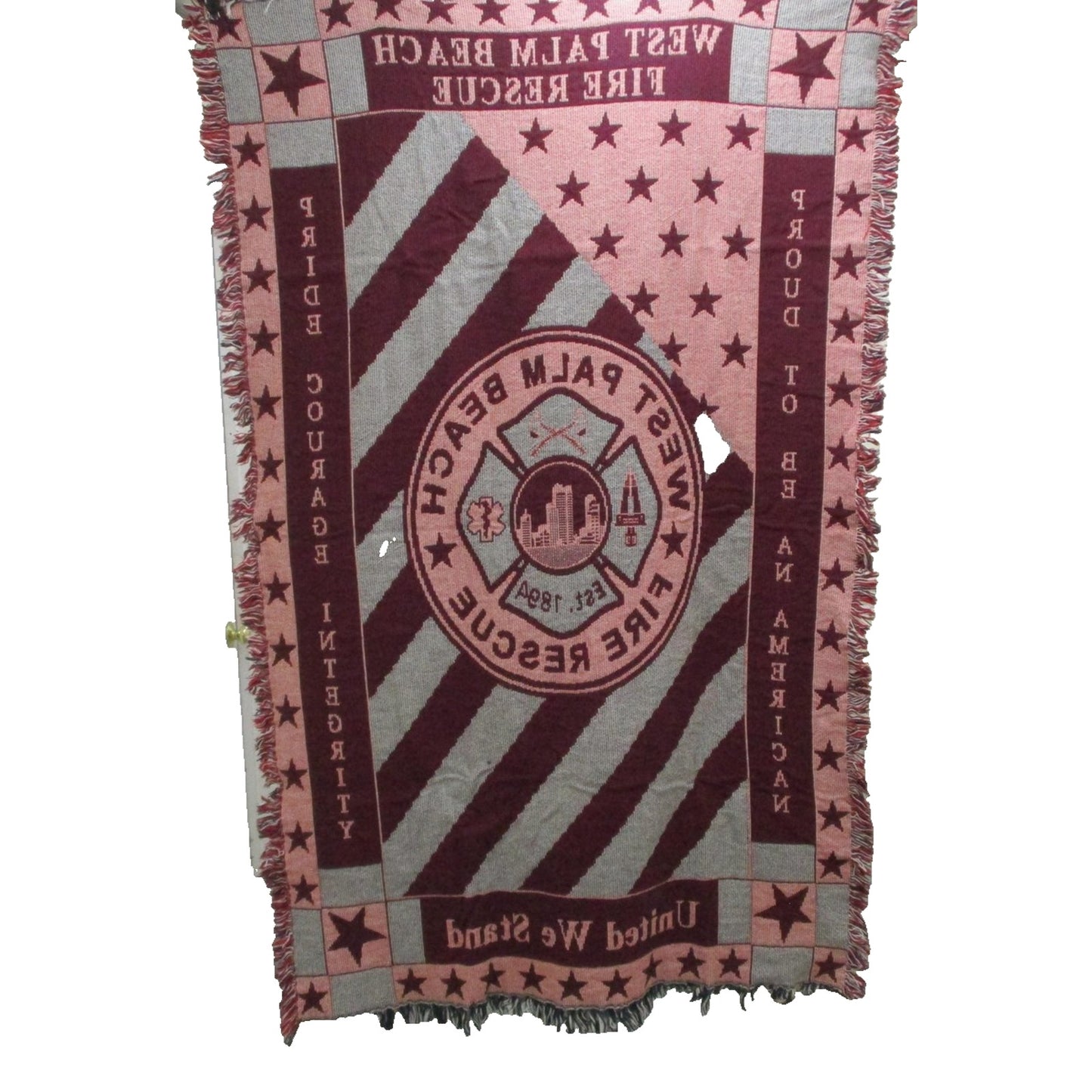 West Palm Beach Fire Rescue Red White Blue Patriotic Reversible Throw Blanket