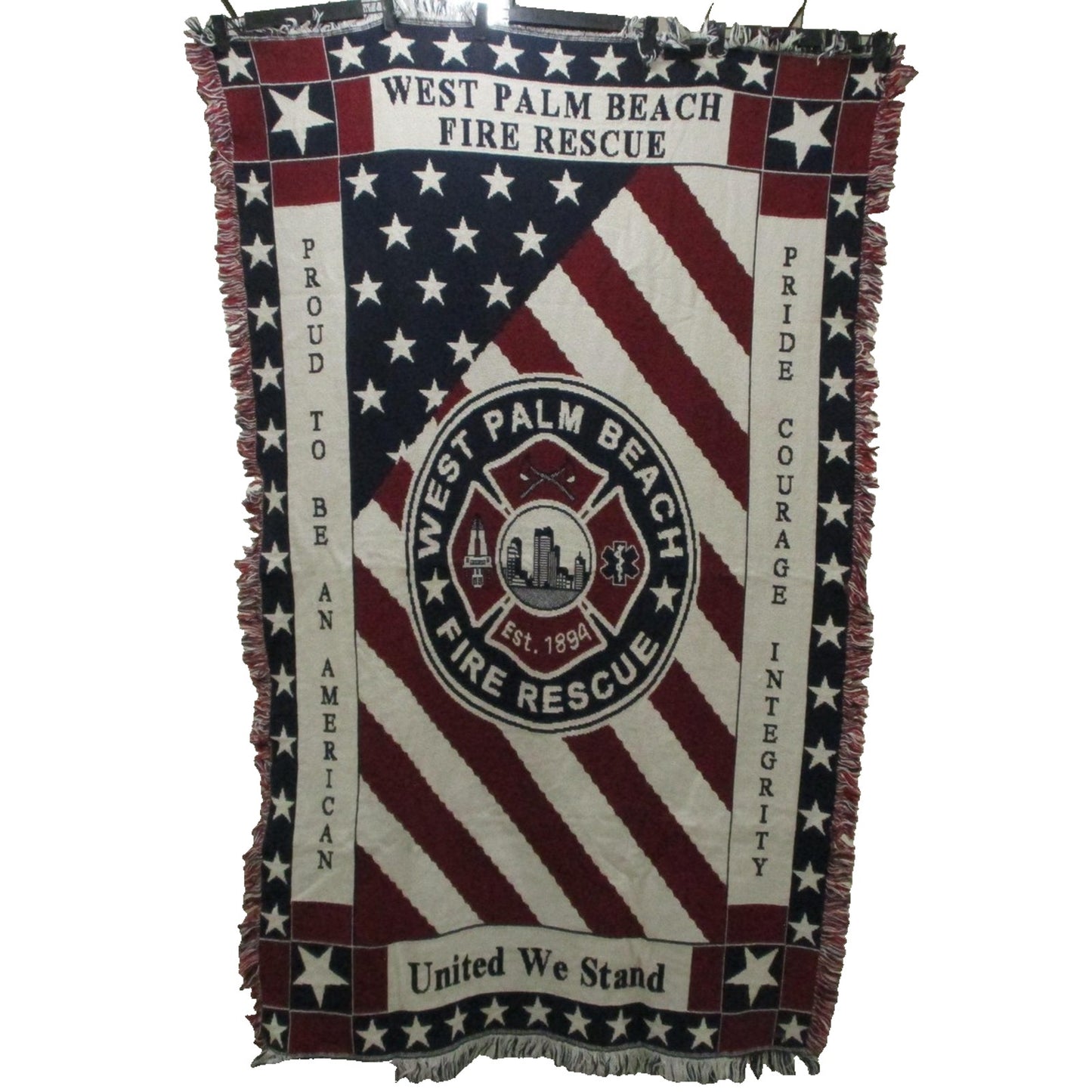 West Palm Beach Fire Rescue Red White Blue Patriotic Reversible Throw Blanket