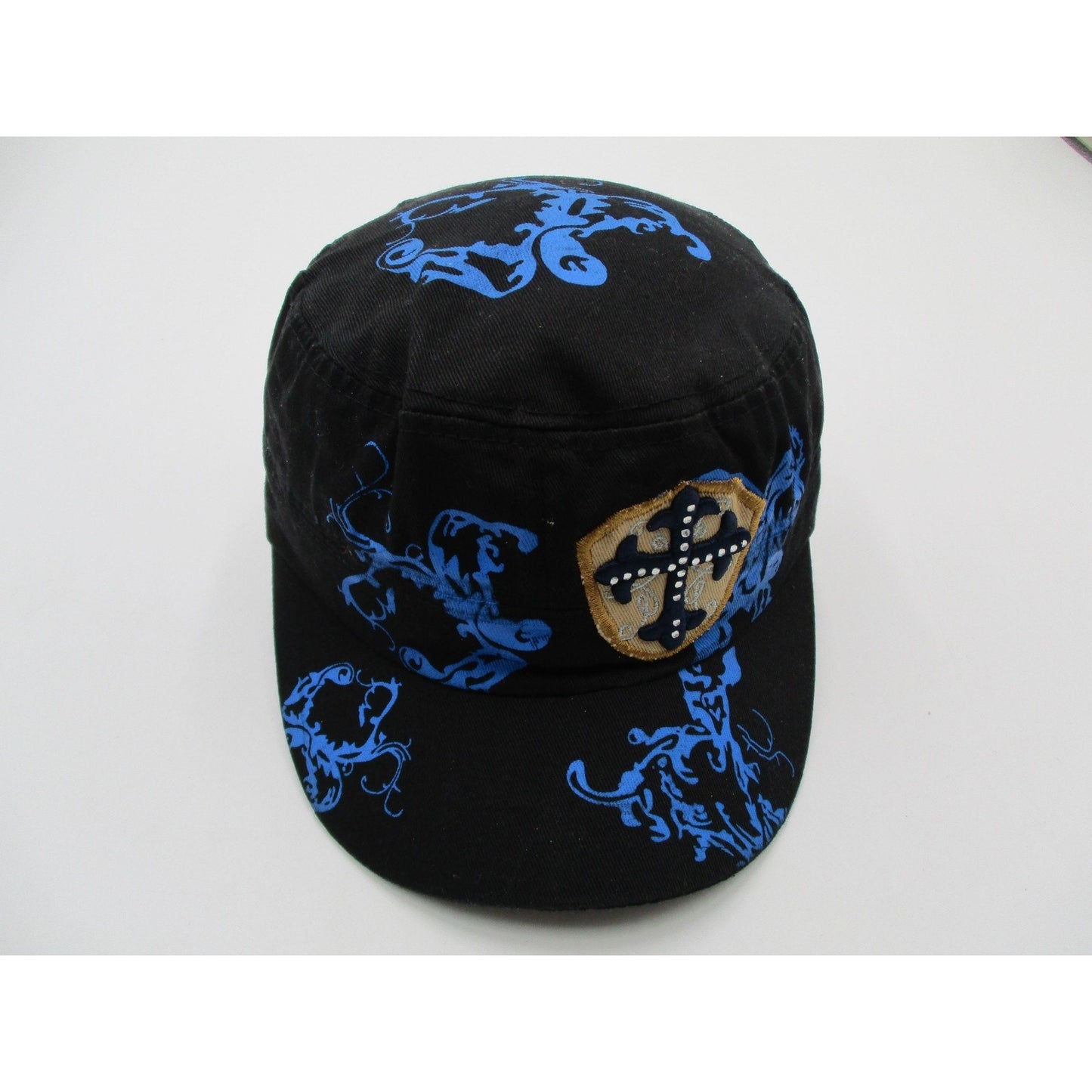 Cross Shield Hat Cap Army Strap Back Mens One Size Black Blue Graphic Studs Y2k