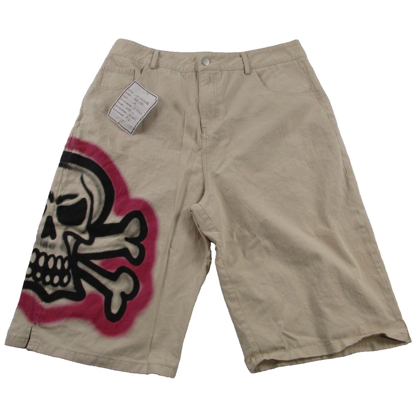 Hard Goods Sample Shorts Men Medium Beige Skull Crossbones Graffiti Chino Canvas NWT