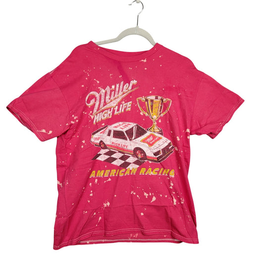 Junk Food Miller High Life Racing Shirt Womens M Red Bleach Splatter T Shirt0