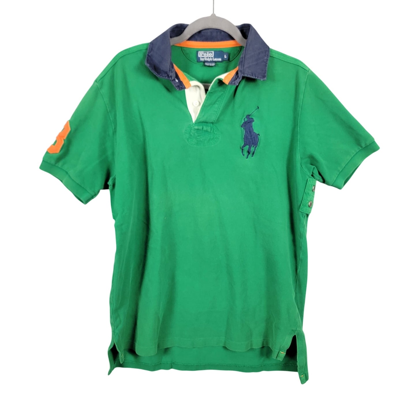 Polo Ralph Lauren Big Pony Shirt Mens L Green Navy Blue Orange Crest Polo Y2K0