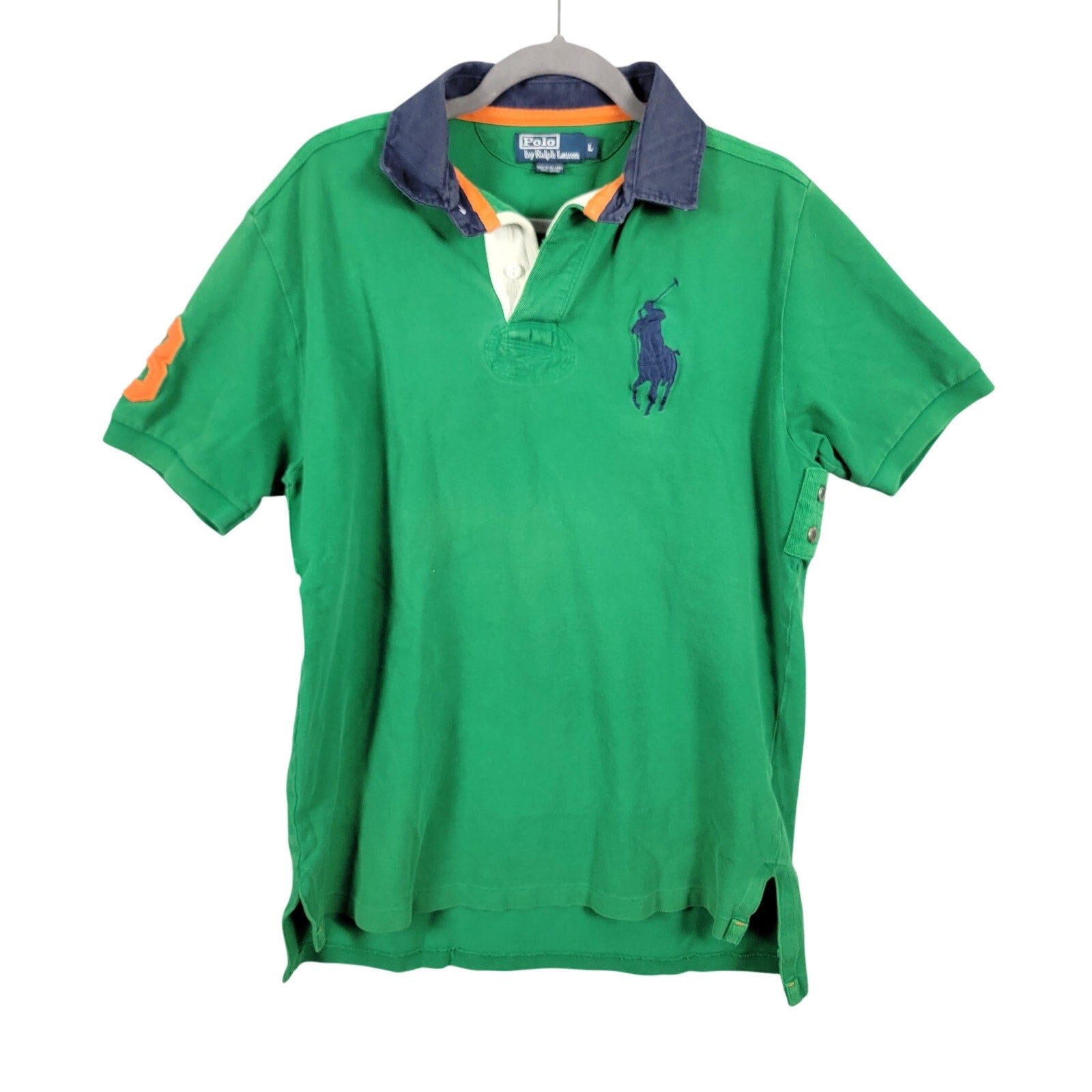 Polo Ralph Lauren Big Pony Shirt Mens L Green Navy Blue Orange Crest Polo Y2K0